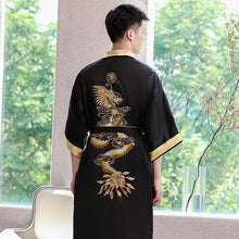 Load image into Gallery viewer, Dragon Embroidery Silk Blend Reversible Loungewear Sleepwear Bathrobe
