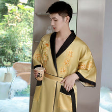 Load image into Gallery viewer, Dragon Embroidery Silk Blend Reversible Loungewear Sleepwear Bathrobe
