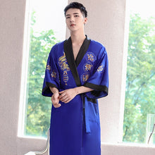 Load image into Gallery viewer, Dragon Embroidery Silk Blend Reversible Loungewear Sleepwear Bathrobe
