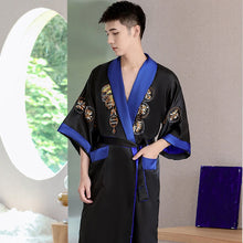 Load image into Gallery viewer, Dragon Embroidery Silk Blend Reversible Loungewear Sleepwear Bathrobe
