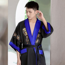 Load image into Gallery viewer, Dragon Embroidery Silk Blend Reversible Loungewear Sleepwear Bathrobe
