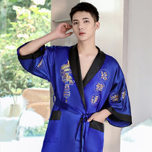 Load image into Gallery viewer, Dragon Embroidery Silk Blend Reversible Loungewear Sleepwear Bathrobe
