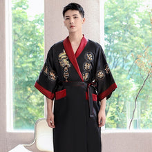 Load image into Gallery viewer, Dragon Embroidery Silk Blend Reversible Loungewear Sleepwear Bathrobe
