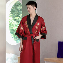 Load image into Gallery viewer, Dragon Embroidery Silk Blend Reversible Loungewear Sleepwear Bathrobe
