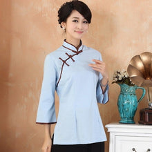 Load image into Gallery viewer, Mandarin Sleeve 100% Cotton Cheongsam Top Chinese Shirt
