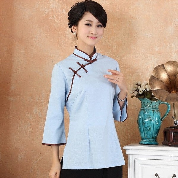 Mandarin Sleeve 100% Cotton Cheongsam Top Chinese Shirt