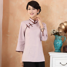 Load image into Gallery viewer, Mandarin Sleeve 100% Cotton Cheongsam Top Chinese Shirt
