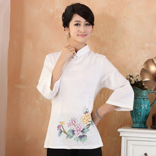 Load image into Gallery viewer, Mandarin Sleeve Floral Print Cheongsam Top Chinese Shirt
