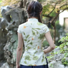 Load image into Gallery viewer, Cap Sleeve Signature Cotton Floral Cheongsam Top Chinese Shirt
