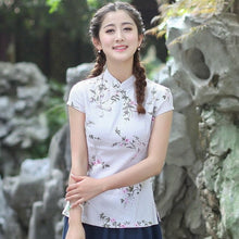 Load image into Gallery viewer, Cap Sleeve Signature Cotton Floral Cheongsam Top Chinese Shirt
