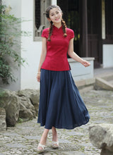 Load image into Gallery viewer, Cap Sleeve Signature Cotton Traditional Cheongsam Top Chinese Shirt
