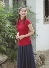 Load image into Gallery viewer, Cap Sleeve Signature Cotton Traditional Cheongsam Top Chinese Shirt
