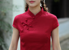 Load image into Gallery viewer, Cap Sleeve Signature Cotton Traditional Cheongsam Top Chinese Shirt
