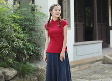 Load image into Gallery viewer, Cap Sleeve Signature Cotton Traditional Cheongsam Top Chinese Shirt
