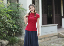 Load image into Gallery viewer, Cap Sleeve Signature Cotton Traditional Cheongsam Top Chinese Shirt
