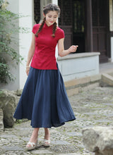 Muatkan imej ke dalam penonton Galeri, Cap Sleeve Signature Cotton Traditional Cheongsam Top Chinese Shirt
