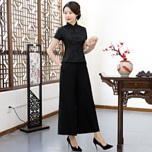 Muatkan imej ke dalam penonton Galeri, Short Sleeve Floral Lace Traditional Cheongsam Top Chinese Shirt
