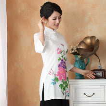 Muatkan imej ke dalam penonton Galeri, Mandarin Sleeve Peony Print Traditional Cheongsam Top Chinese Blouse
