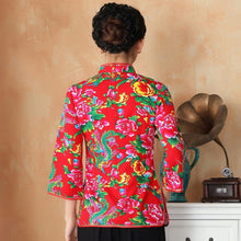 Load image into Gallery viewer, Mandarin Sleeve Phoenix &amp; Floral Print Traditional Cheongsam Top Chinese Shirt
