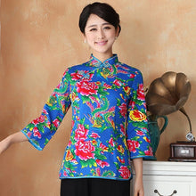 Load image into Gallery viewer, Mandarin Sleeve Phoenix &amp; Floral Print Traditional Cheongsam Top Chinese Shirt
