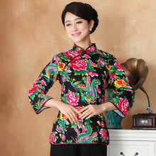 Load image into Gallery viewer, Mandarin Sleeve Phoenix &amp; Floral Print Traditional Cheongsam Top Chinese Shirt
