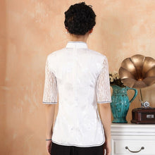 Muatkan imej ke dalam penonton Galeri, Floral Embroidery Illusion Sleeve Traditional Cheongsam Top Chinese Shirt
