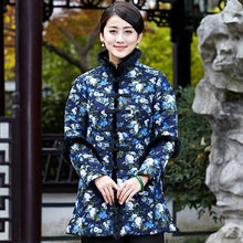 Load image into Gallery viewer, Long Sleeve Chinese Style Floral Wadded Coat with Fur Edge
