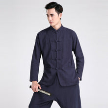 Muatkan imej ke dalam penonton Galeri, Mandarin Collar Linen Traditional Chinese Kung Fu Suit with Strap Buttons
