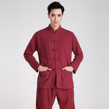 Load image into Gallery viewer, Mandarin Collar Linen Traditional Chinese Kung Fu Suit with Strap Buttons
