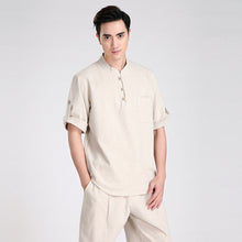 Load image into Gallery viewer, Short Sleeve Linen Traditional Chinese Kung Fu Shirt Tai Chi Top
