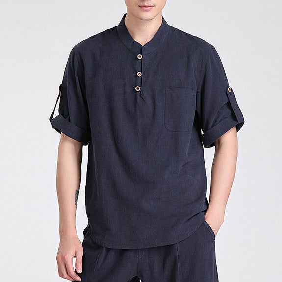 Short Sleeve Linen Traditional Chinese Kung Fu Shirt Tai Chi Top