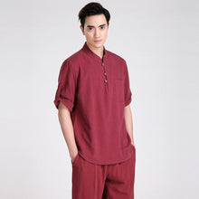 Load image into Gallery viewer, Short Sleeve Linen Traditional Chinese Kung Fu Shirt Tai Chi Top
