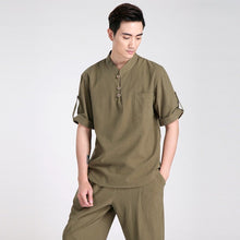 Load image into Gallery viewer, Short Sleeve Linen Traditional Chinese Kung Fu Shirt Tai Chi Top
