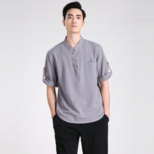 Load image into Gallery viewer, Short Sleeve Linen Traditional Chinese Kung Fu Shirt Tai Chi Top
