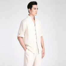 Muatkan imej ke dalam penonton Galeri, Half Sleeve V Neck Linen Traditional Chinese Kung Fu Shirt Tai Chi Top
