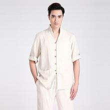 Muatkan imej ke dalam penonton Galeri, Half Sleeve V Neck Linen Traditional Chinese Kung Fu Shirt Tai Chi Top
