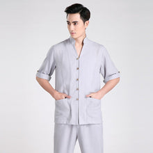 Muatkan imej ke dalam penonton Galeri, Half Sleeve V Neck Linen Traditional Chinese Kung Fu Shirt Tai Chi Top
