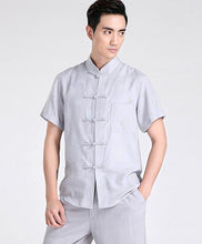 Load image into Gallery viewer, Short Sleeve Linen Traditional Chinese Kung Fu Shirt Tai Chi Top
