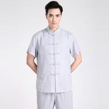 Load image into Gallery viewer, Short Sleeve Linen Traditional Chinese Kung Fu Shirt Tai Chi Top
