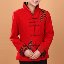 Load image into Gallery viewer, Auspicious Embroidery V Neck Wool Blend Chinese Jacket
