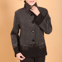 Load image into Gallery viewer, Floral Embroidery Stand Collar Wool Blend Chinese Jacket
