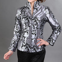 Muatkan imej ke dalam penonton Galeri, Phoenix Tails Pattern V Neck Silk Tradtional Chinese Jacket
