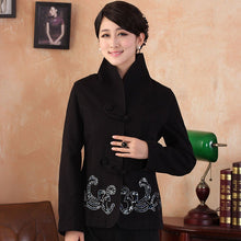 Load image into Gallery viewer, Stand Collar Wool Blend Chinese Jacket with Auspicious Clouds Appliques
