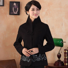 Load image into Gallery viewer, Stand Collar Wool Blend Chinese Jacket with Auspicious Clouds Appliques
