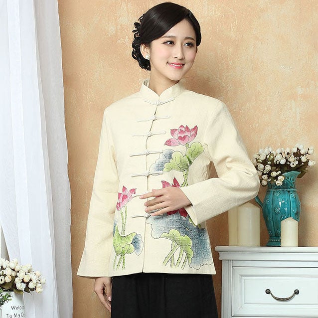 Lotus Pattern Signature Cotton Traditional Chinese Jacket