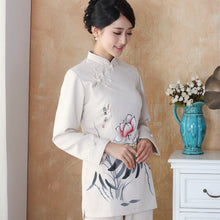 Muatkan imej ke dalam penonton Galeri, Lotus Print Signature Cotton Traditional Chinese Blouse
