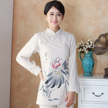 Muatkan imej ke dalam penonton Galeri, Lotus Print Signature Cotton Traditional Chinese Blouse
