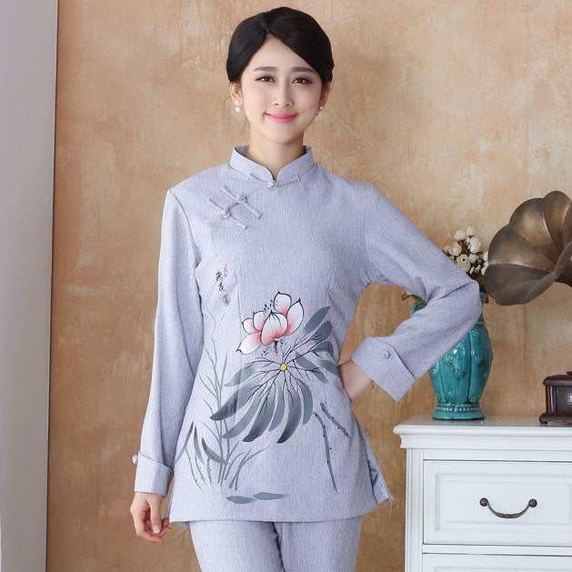 Lotus Print Signature Cotton Traditional Chinese Blouse