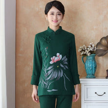 Muatkan imej ke dalam penonton Galeri, Lotus Print Signature Cotton Traditional Chinese Blouse
