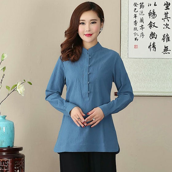 Signature Cotton Mandarin Collar Traditional Chinese Blouse